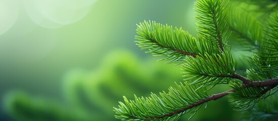 A close up picture of a pine tree branch with fresh green cones capturing the beauty of a new sprout surrounded by a lush green background It s a visually appealing image with a shallow depth of fiel