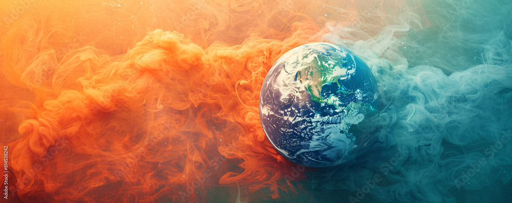 Poster a visually compelling stock photo presents a top view of the earth melting into a minimalist, vibran