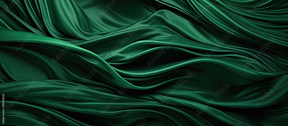 Aufkleber The silk fabric with a green marble pattern creates a captivating backdrop Its wavy spiral and creased swirls form a cloth background with ample copy space for text
