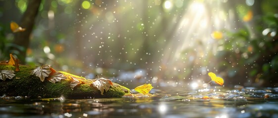 Banner display template nestled amidst a serene summer landscape, inviting viewers to pause and appreciate nature's beauty.