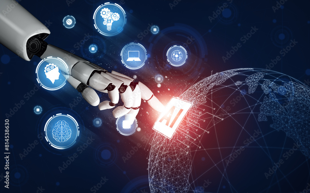 Poster mlp 3d rendering futuristic robot technology development, artificial intelligence ai, and machine le