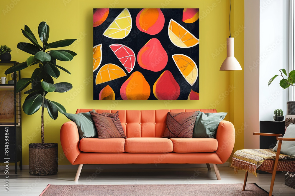 Poster abstract guava pattern canvas, ideal for a modern living space or boutique, using stylized forms and