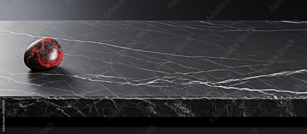 Poster Isolated on a white background there is an empty top free space on a black natural stone counter The image is saved with a clipping path for product display. with copy space image
