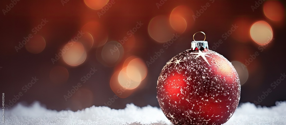 Poster A red Christmas ornament with white accents on a festive glittery background creating a shallow depth of field leaving space for other elements in the image. with copy space image