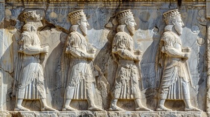 Obraz premium A group of men standing together on a stone wall. Suitable for team building concepts