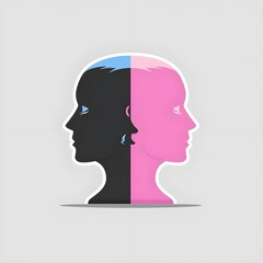 AI, Generated, Contrasting, Dual, Profile, Silhouettes, Pink, Black, Minimalist, Abstract, Art, Digital, Illustration, Modern, Faces, Concept