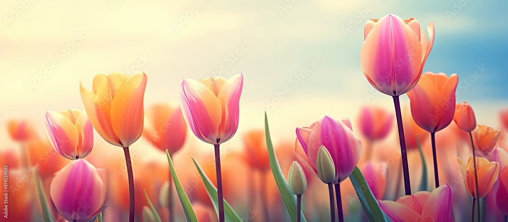Poster a retro vintage style filter adds a charming touch to this copy space image of tulip flowers