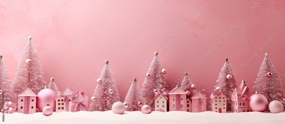 Poster a pink background showcasing christmas inspired decorations providing ample room for additional cont