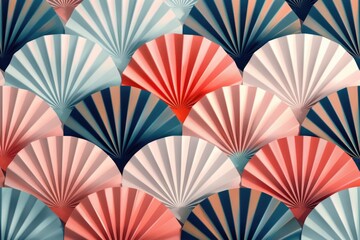 A bunch of paper fans arranged in a pattern, perfect for event decorations