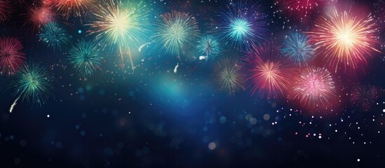 Fototapeta premium New Year s holiday background with abstract fireworks and available copy space