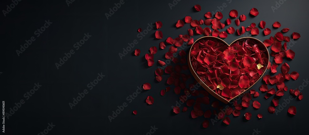 Aufkleber valentine s day themed heart shaped box adorned with red petals against a dark background perfect fo