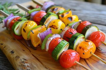 Colorful Veggie Skewers: Skewers loaded with an assortment of colorful vegetables, such as bell...