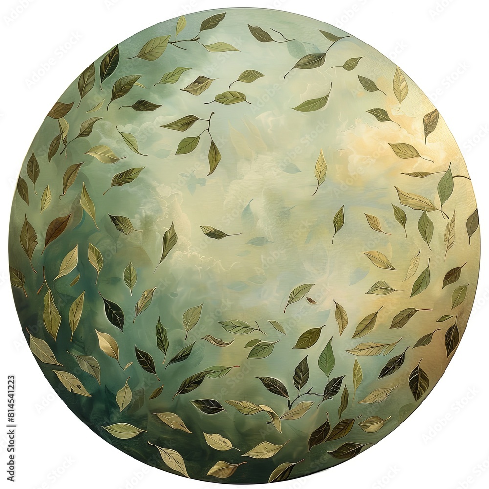 Wall mural dreamy painting with numerous leaves in round