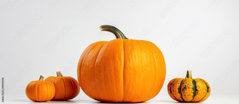 Aufkleber A copy space image displaying a white background with a sliced pumpkin