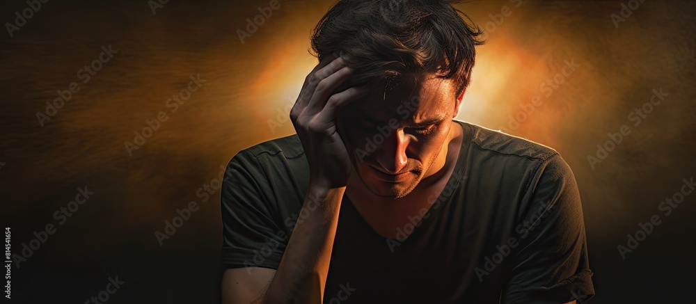 Poster A desolate man filled with despair displaying emotions of failure and loss A portrait of a young man in front of a bright backdrop reflecting his feelings and reactions Copy space image