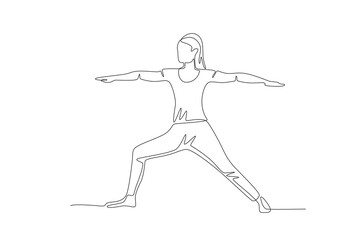 Woman doing yoga. International yoga day concept one-line drawing