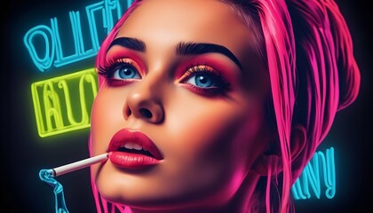 Design a pop art girl with a neon sign featuring a upscaled_6