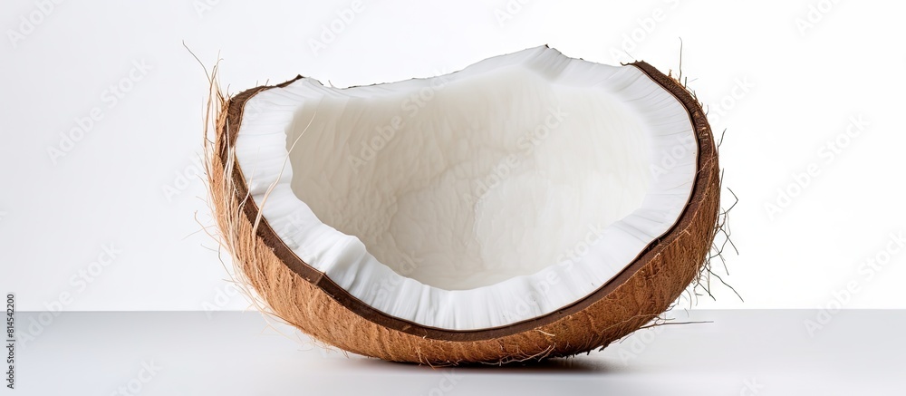 Poster An isolated copy space image of a halved coconut on a white background