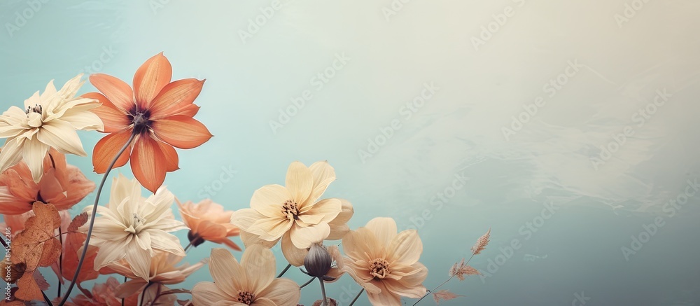Poster A beautiful view of close up flowers on a vintage background with ample room for a copy space image