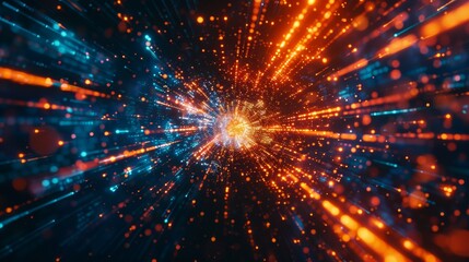 Fototapeta premium Background technology of high speed global data transfer, ultrafast broadband and connection, digital explosion, and cyber tech in motion