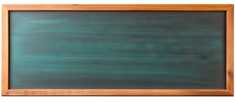 A blackboard and pencil made of wood are positioned alone on a white background allowing for a copy space image
