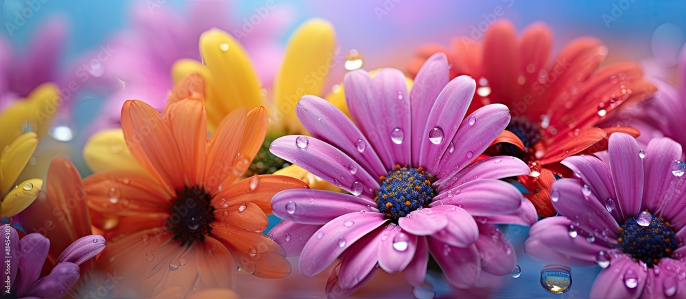 Poster macro photography of beautiful and colorful flowers captured in a captivating copy space image