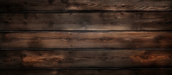 Naklejka premium Aged wooden surface in dark brown weathered and textured forms a natural abstract background It features an old wooden floor with a grunge creepy appearance making it suitable for wallpaper and copy