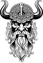 Viking Warrior Man Strong Mascot Face in Helmet