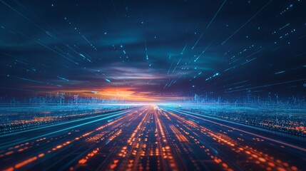 Obraz premium There is a straight line road through an empty desert, an invitation to travel, explore, escape, a journey through the difficulties and trials of life as we seek adventure and freedom in the unknown