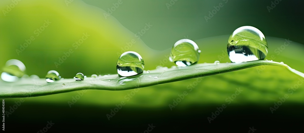 Aufkleber A macro lens captures the beauty of a water drop delicately resting on a leaf shoot resulting in a stunning copy space image