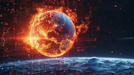 Obraz premium Global warming, record high temperatures, climate change disaster, overheating of the world on a global scale, conceptual illustration of global warming