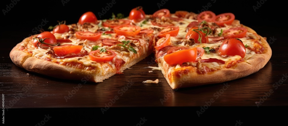 Aufkleber A delicious Italian pizza topped with fresh tomatoes and melted cheese captured in a beautiful image with empty space for text. with copy space image. Place for adding text or design