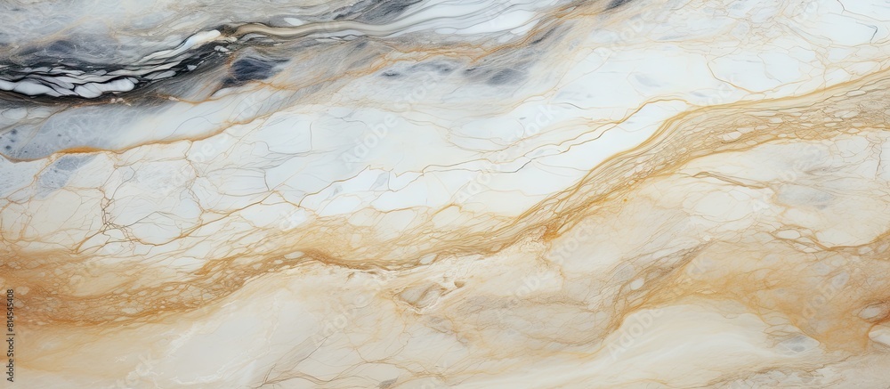 Poster close up of a beige and white natural marble texture serving as a wallpaper or background in a copy 