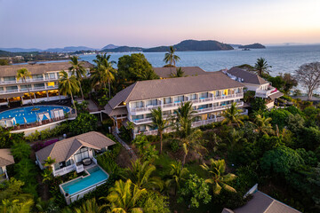 View of a pool resort in Panwa beach in Phuket, Thailand