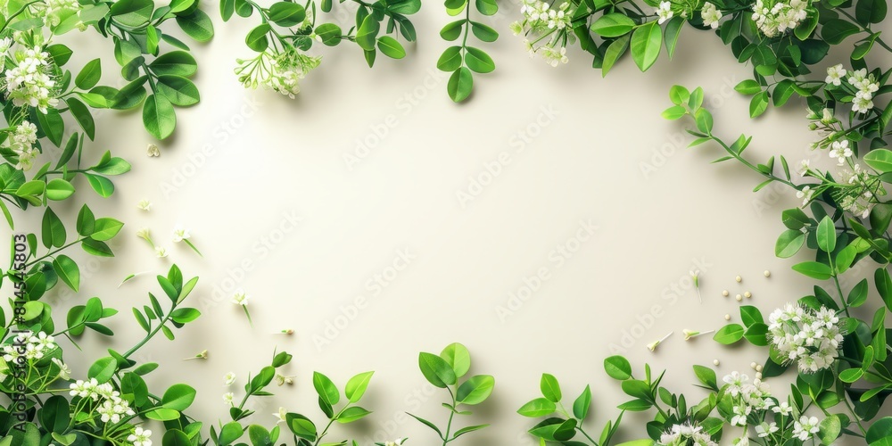 Poster spring background with natural plant elements and copy-space.