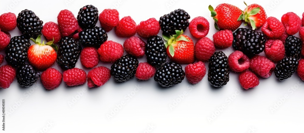 Aufkleber Top view of a fresh berries pattern isolated on a white background with copy space image