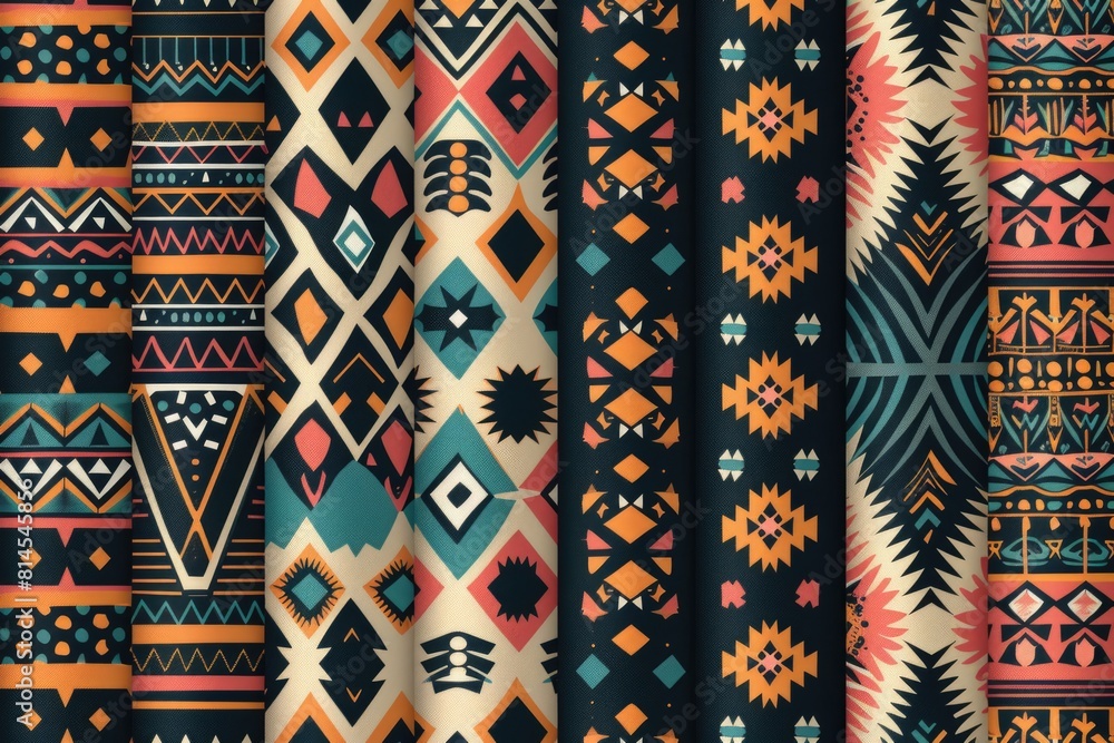 Poster various vibrant patterns on a dark backdrop. perfect for graphic design projects