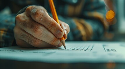 Person Writing on Paper With Pencil