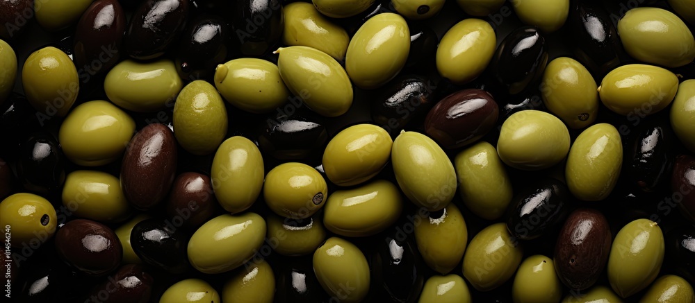 Aufkleber The copy space image features a top view of green and black olives arranged on a blank background both above and below