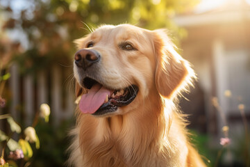 AI generated image of a happy funny dog on a summer picnic