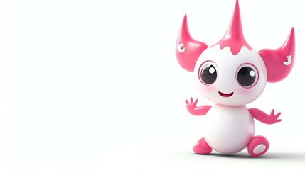 3D rendering of a cute and friendly cartoon alien creature with big eyes, pink skin, and a happy expression.