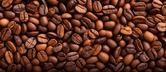A background image featuring brown roasted Arabica coffee beans with copy space