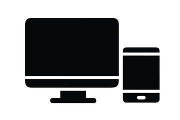 Electronic devices with white blank screens - computer monitor vector design