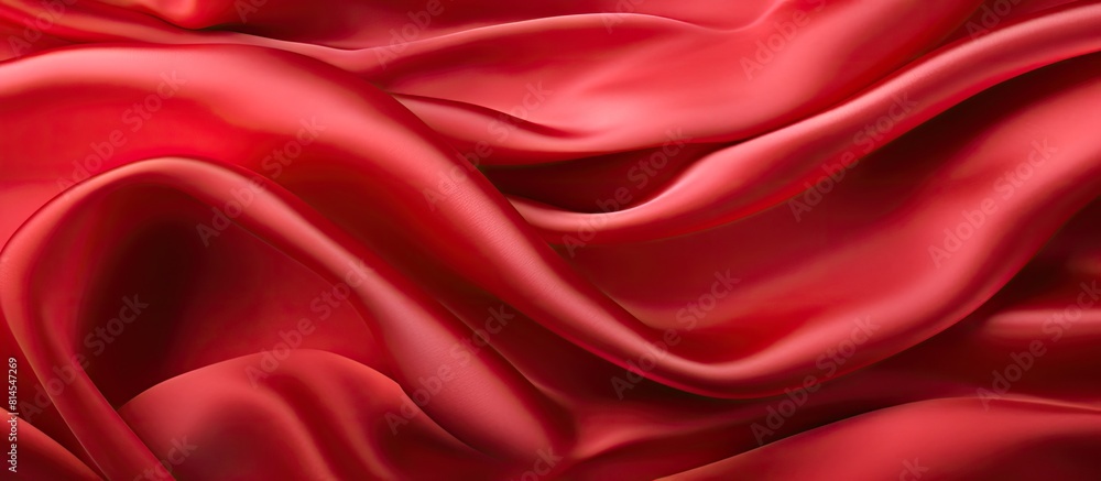 Poster A red satin fabric serves as a backdrop with a silk design element perfect for creating a romantic atmosphere on Valentine s Day It is an ideal choice for a copy space image