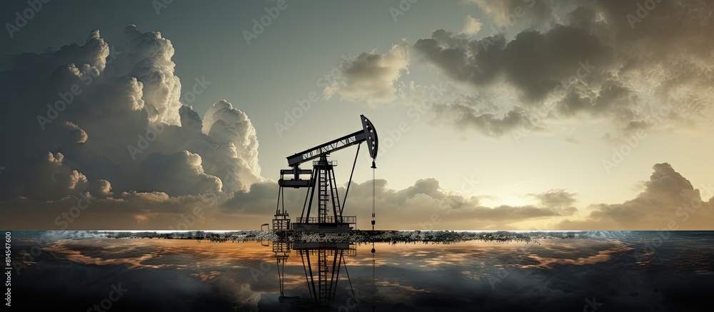 Poster a copy space image showing oil being pumped from a well against a backdrop of cloudy sky