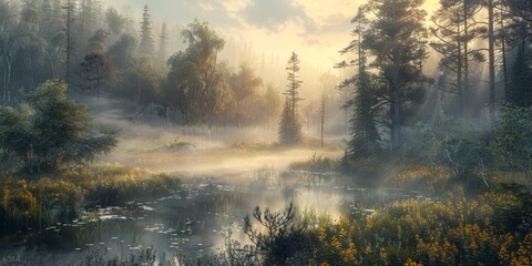 misty morning in the forest