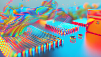 Retro futuristic glossy 3D render with chromatic ripple and reflection heatmap effects