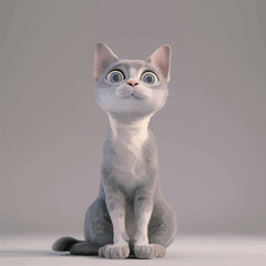 Cute kitten sitting, isolated on white background. 3D illustration.