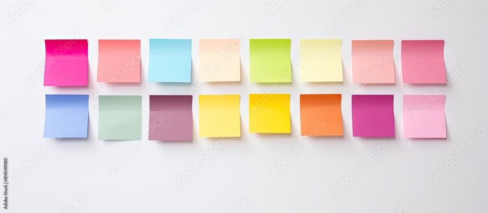 Poster Colorful paper notes set on a blank background offering ample copy space for text