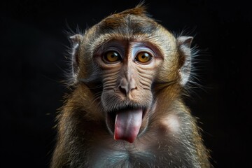 Obraz premium Close up of a monkey with tongue out, perfect for animal lovers